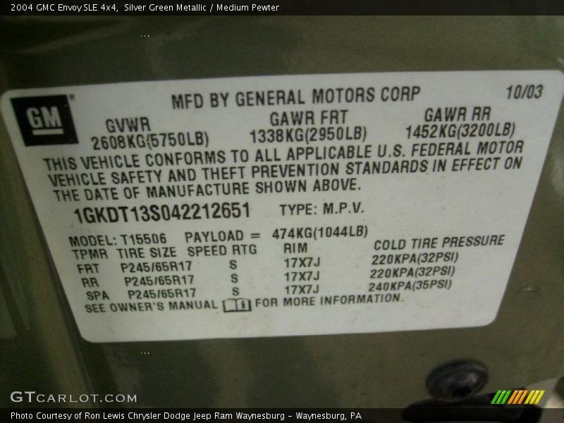 Silver Green Metallic / Medium Pewter 2004 GMC Envoy SLE 4x4