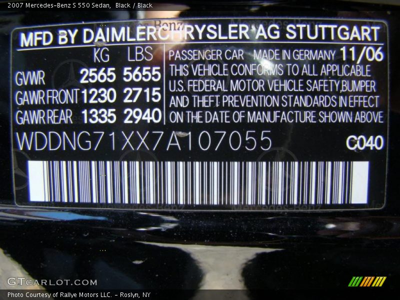 Black / Black 2007 Mercedes-Benz S 550 Sedan