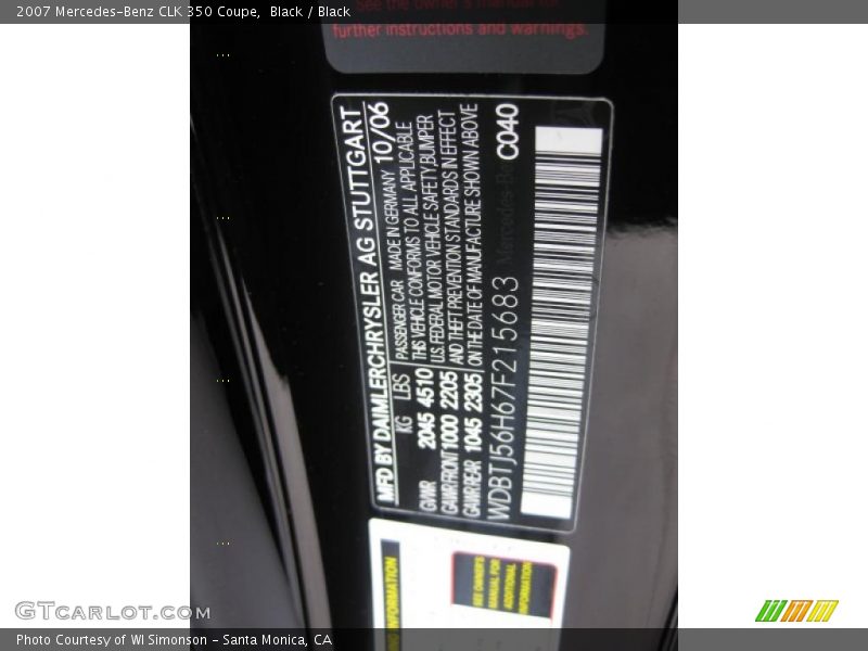 Black / Black 2007 Mercedes-Benz CLK 350 Coupe