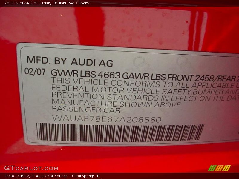 Brilliant Red / Ebony 2007 Audi A4 2.0T Sedan