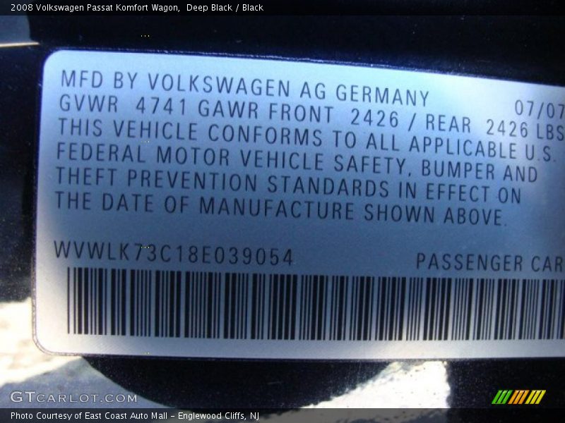 Deep Black / Black 2008 Volkswagen Passat Komfort Wagon