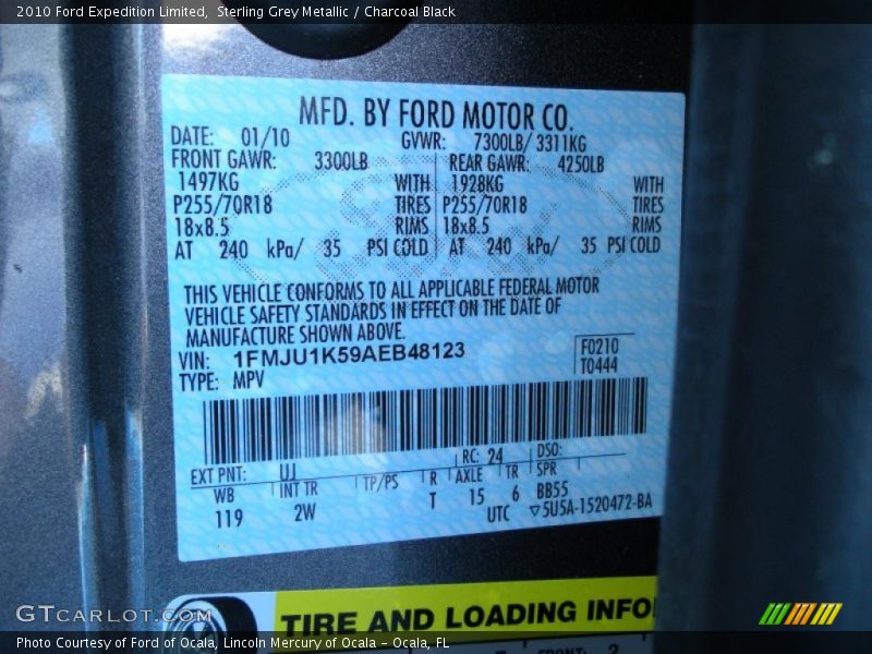 Sterling Grey Metallic / Charcoal Black 2010 Ford Expedition Limited