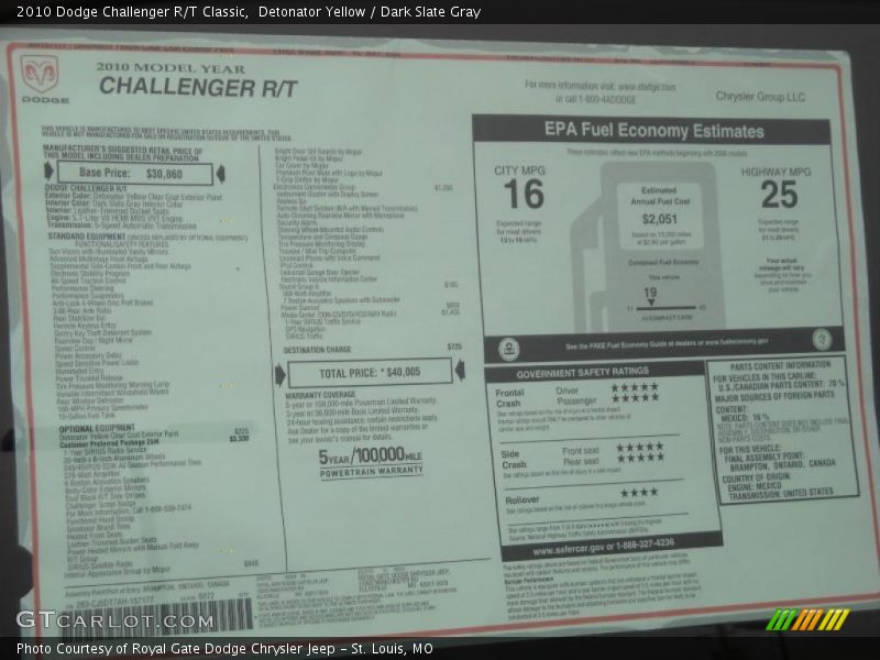 Detonator Yellow / Dark Slate Gray 2010 Dodge Challenger R/T Classic