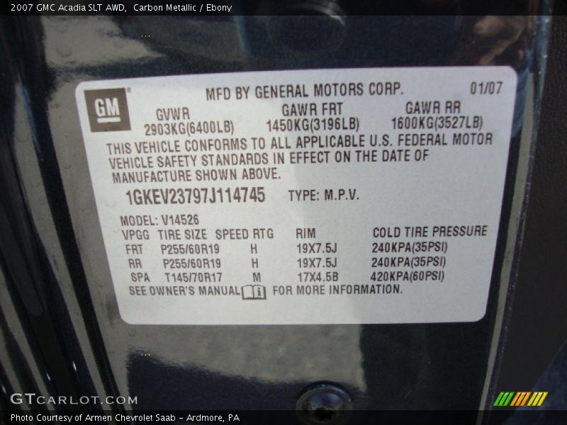 Carbon Metallic / Ebony 2007 GMC Acadia SLT AWD