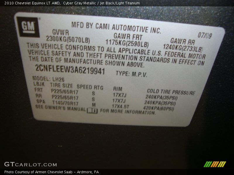 Cyber Gray Metallic / Jet Black/Light Titanium 2010 Chevrolet Equinox LT AWD