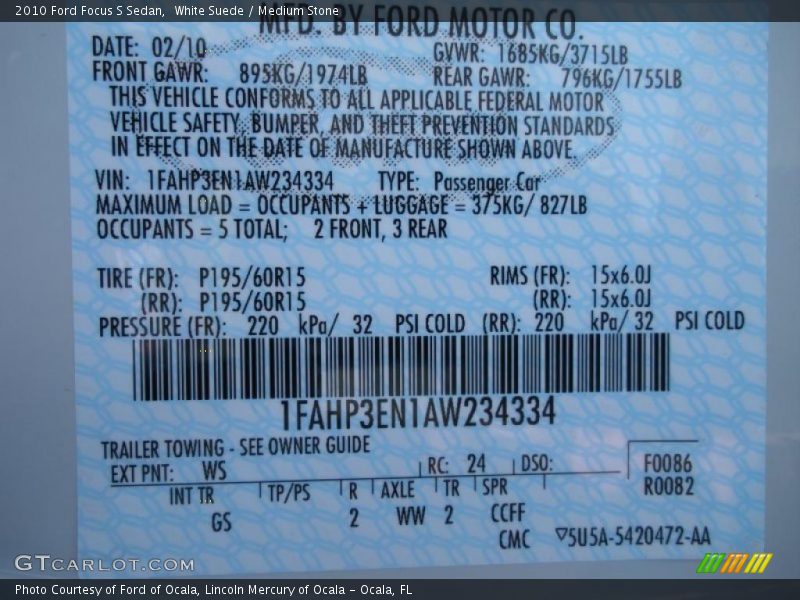 White Suede / Medium Stone 2010 Ford Focus S Sedan