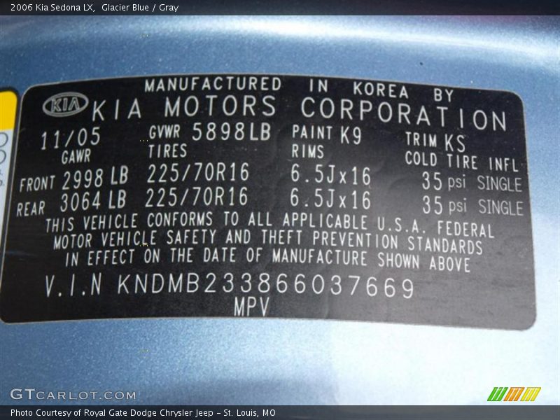 Glacier Blue / Gray 2006 Kia Sedona LX