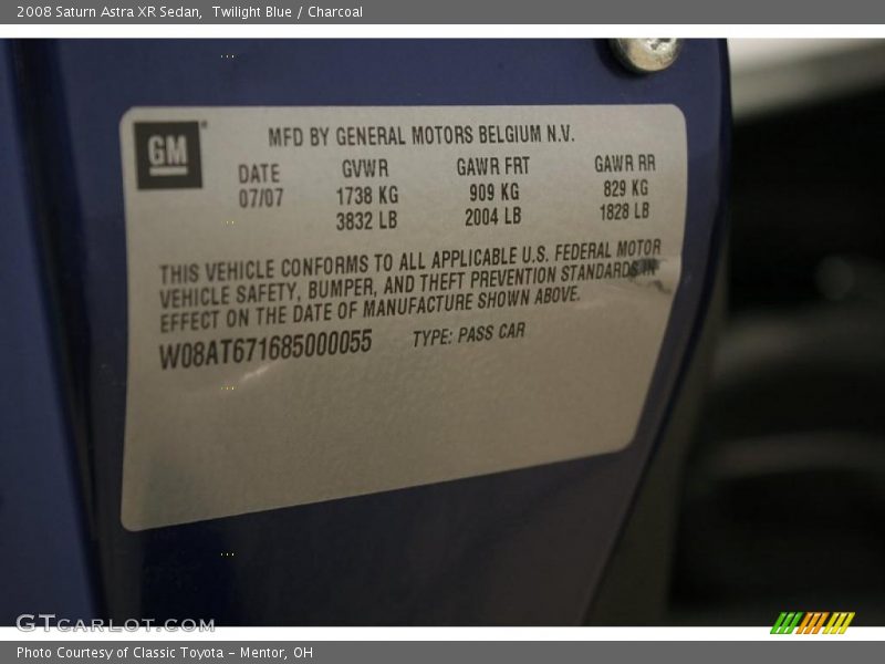 Twilight Blue / Charcoal 2008 Saturn Astra XR Sedan