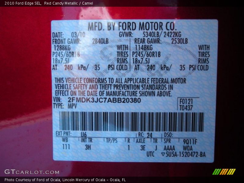 Red Candy Metallic / Camel 2010 Ford Edge SEL