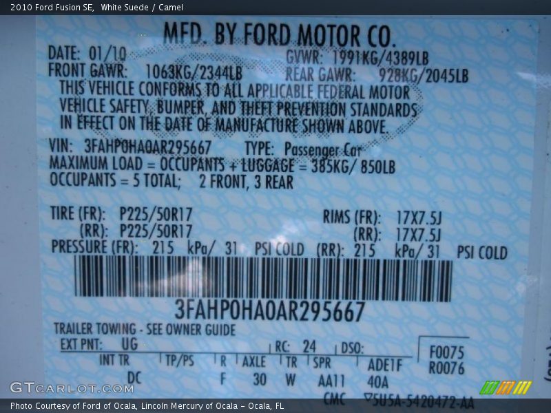 White Suede / Camel 2010 Ford Fusion SE