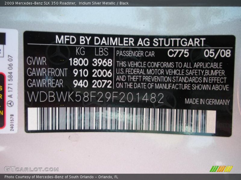 Iridium Silver Metallic / Black 2009 Mercedes-Benz SLK 350 Roadster