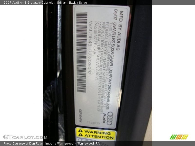 Brilliant Black / Beige 2007 Audi A4 3.2 quattro Cabriolet