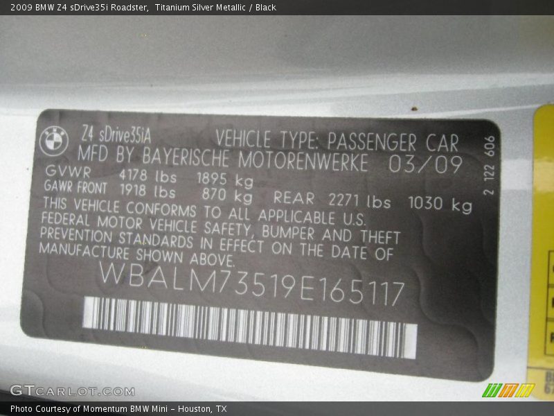 Titanium Silver Metallic / Black 2009 BMW Z4 sDrive35i Roadster