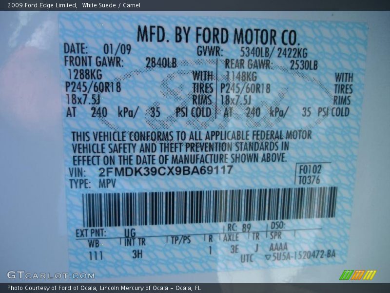 White Suede / Camel 2009 Ford Edge Limited
