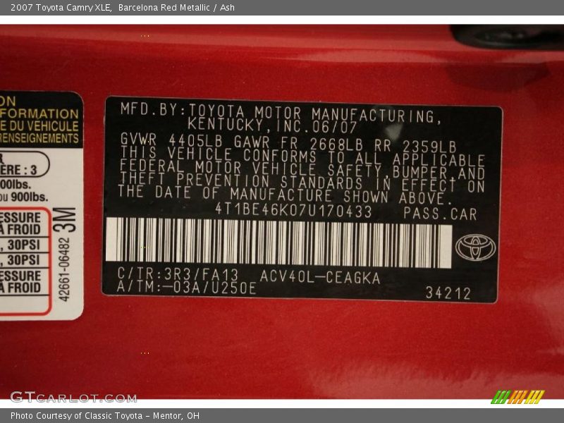 Barcelona Red Metallic / Ash 2007 Toyota Camry XLE