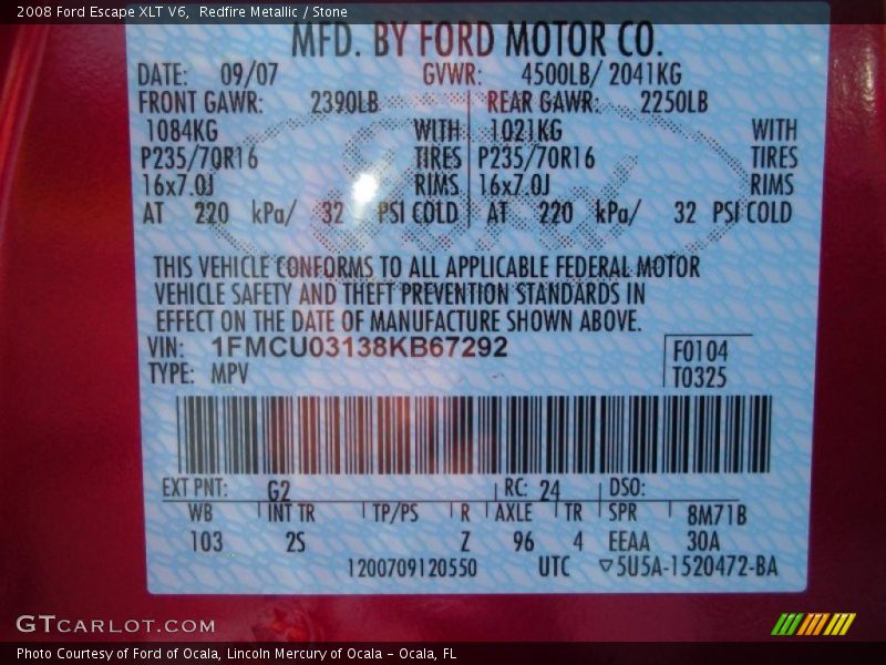 Redfire Metallic / Stone 2008 Ford Escape XLT V6