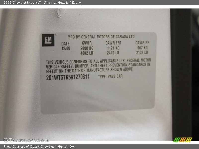 Silver Ice Metallic / Ebony 2009 Chevrolet Impala LT