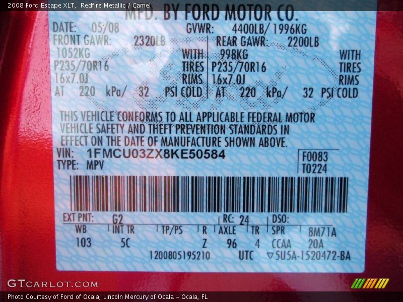 Redfire Metallic / Camel 2008 Ford Escape XLT