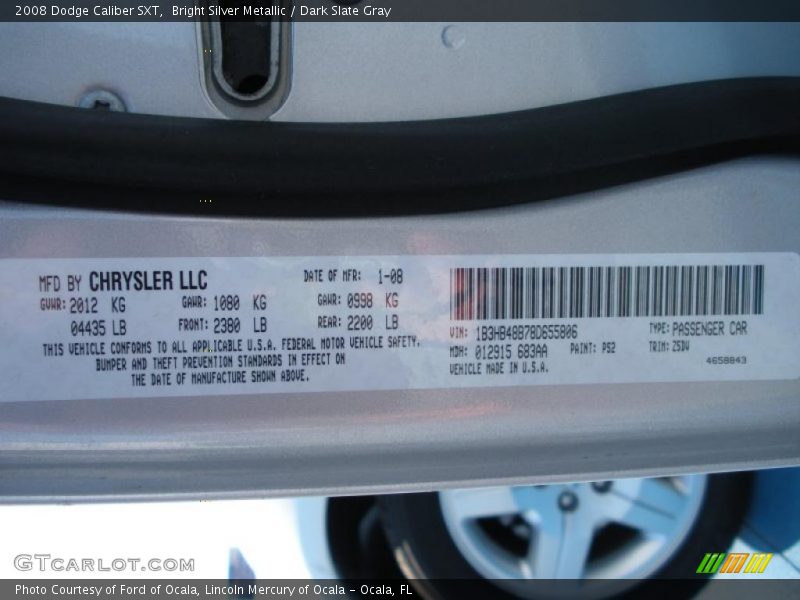 Bright Silver Metallic / Dark Slate Gray 2008 Dodge Caliber SXT