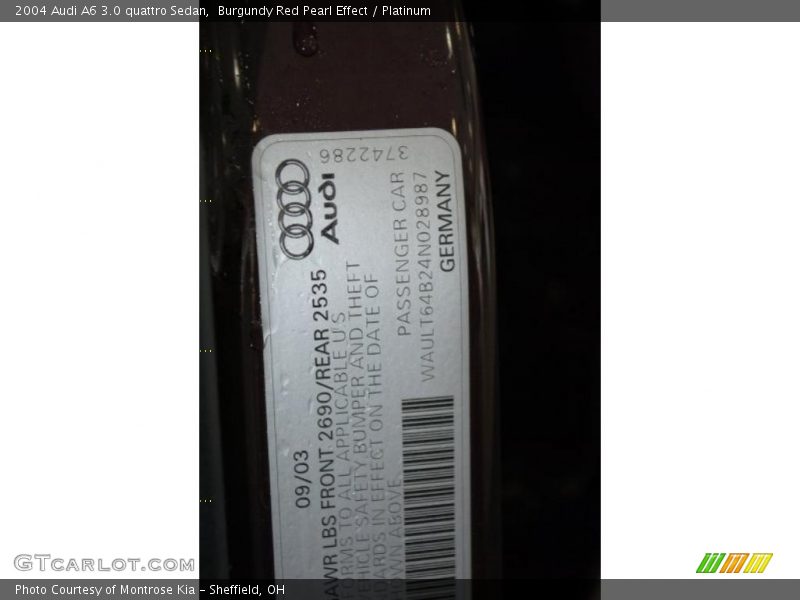 Burgundy Red Pearl Effect / Platinum 2004 Audi A6 3.0 quattro Sedan