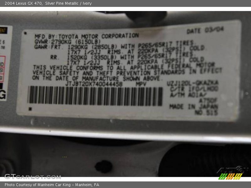 Silver Pine Metallic / Ivory 2004 Lexus GX 470