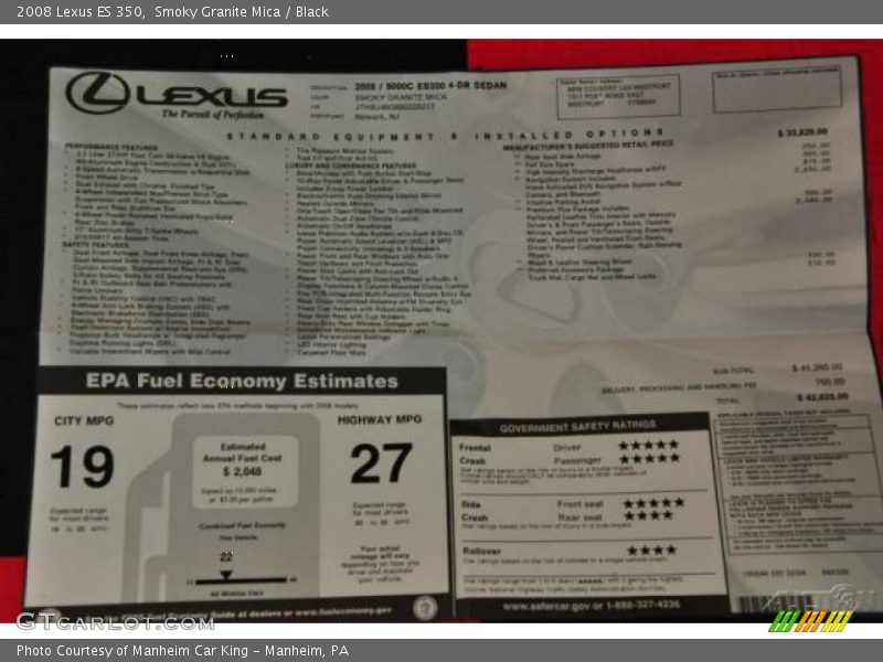 Smoky Granite Mica / Black 2008 Lexus ES 350