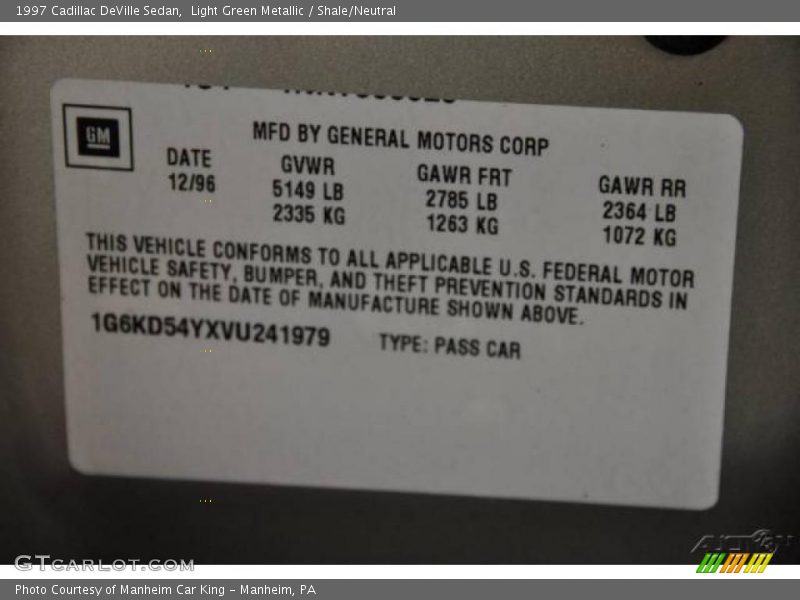 Light Green Metallic / Shale/Neutral 1997 Cadillac DeVille Sedan