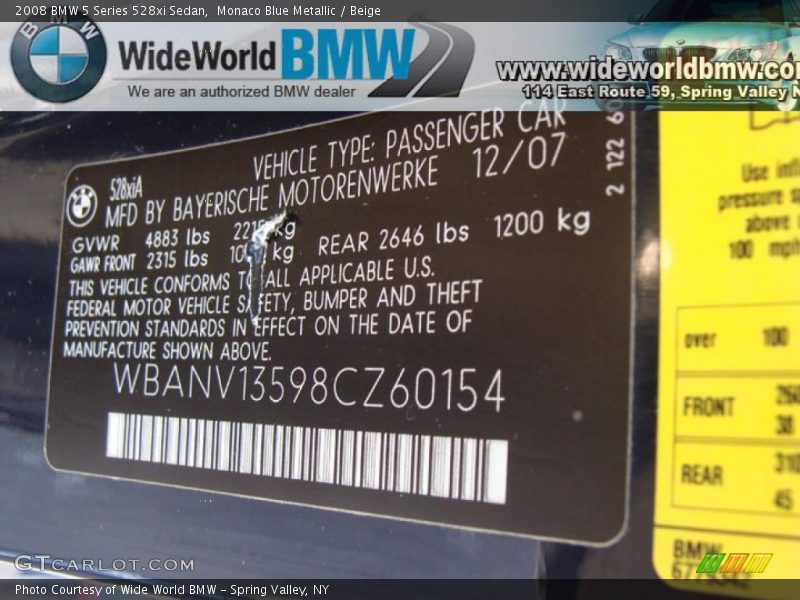 Monaco Blue Metallic / Beige 2008 BMW 5 Series 528xi Sedan