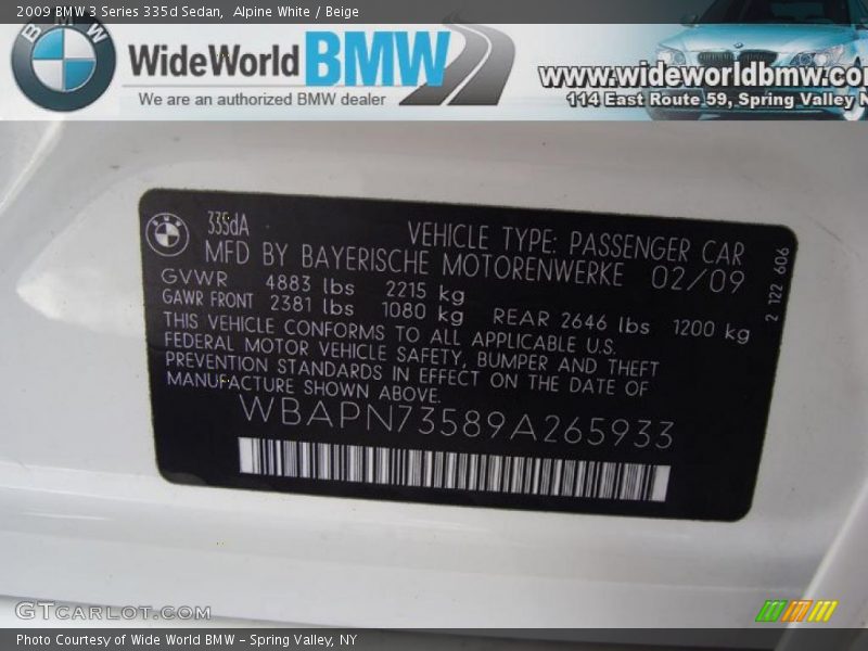 Alpine White / Beige 2009 BMW 3 Series 335d Sedan