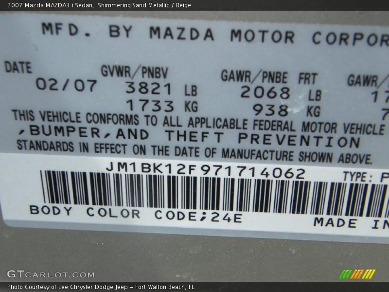 Shimmering Sand Metallic / Beige 2007 Mazda MAZDA3 i Sedan