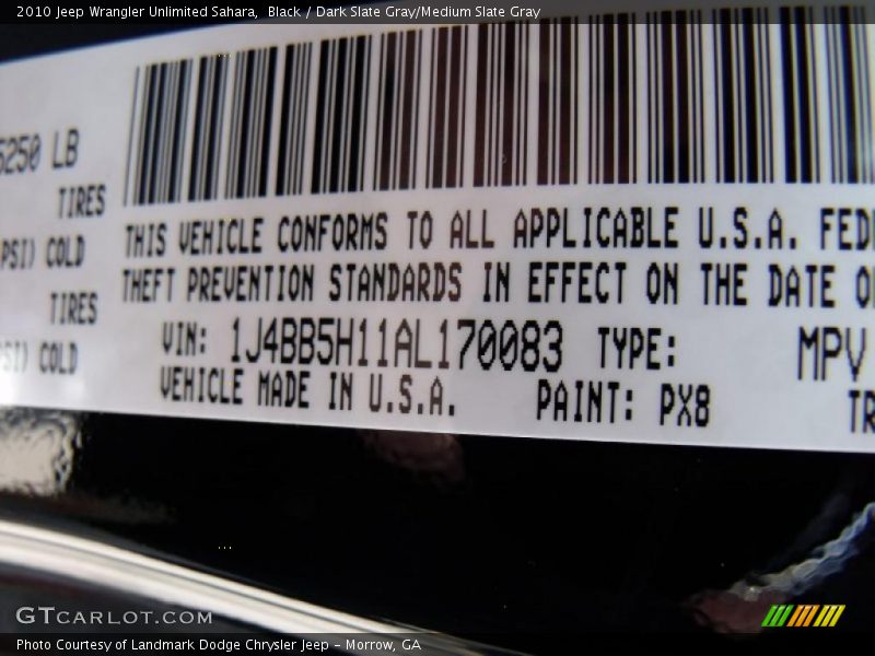 Black / Dark Slate Gray/Medium Slate Gray 2010 Jeep Wrangler Unlimited Sahara