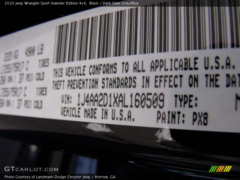 Black / Dark Slate Gray/Blue 2010 Jeep Wrangler Sport Islander Edition 4x4
