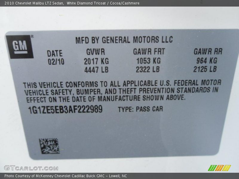 White Diamond Tricoat / Cocoa/Cashmere 2010 Chevrolet Malibu LTZ Sedan