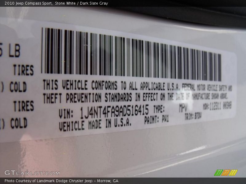 Stone White / Dark Slate Gray 2010 Jeep Compass Sport