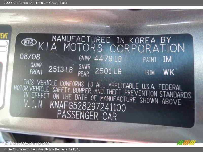 Titanium Gray / Black 2009 Kia Rondo LX