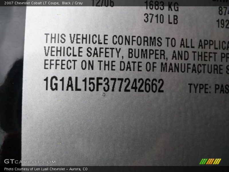 Black / Gray 2007 Chevrolet Cobalt LT Coupe