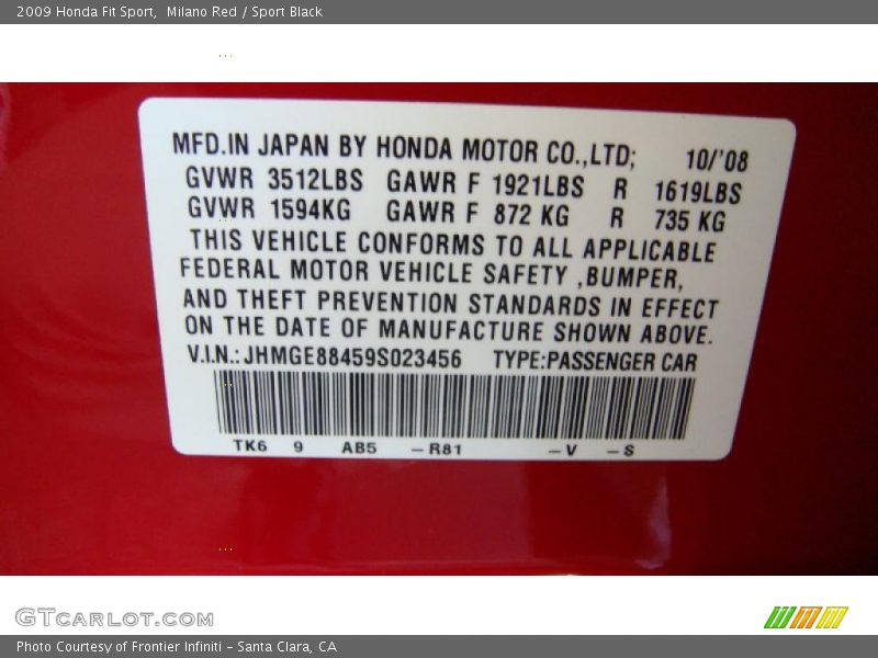 Milano Red / Sport Black 2009 Honda Fit Sport