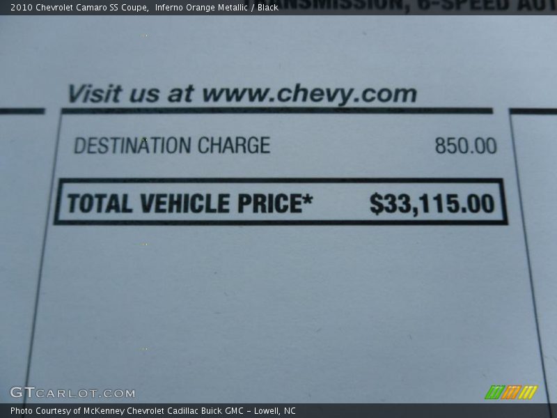 Inferno Orange Metallic / Black 2010 Chevrolet Camaro SS Coupe