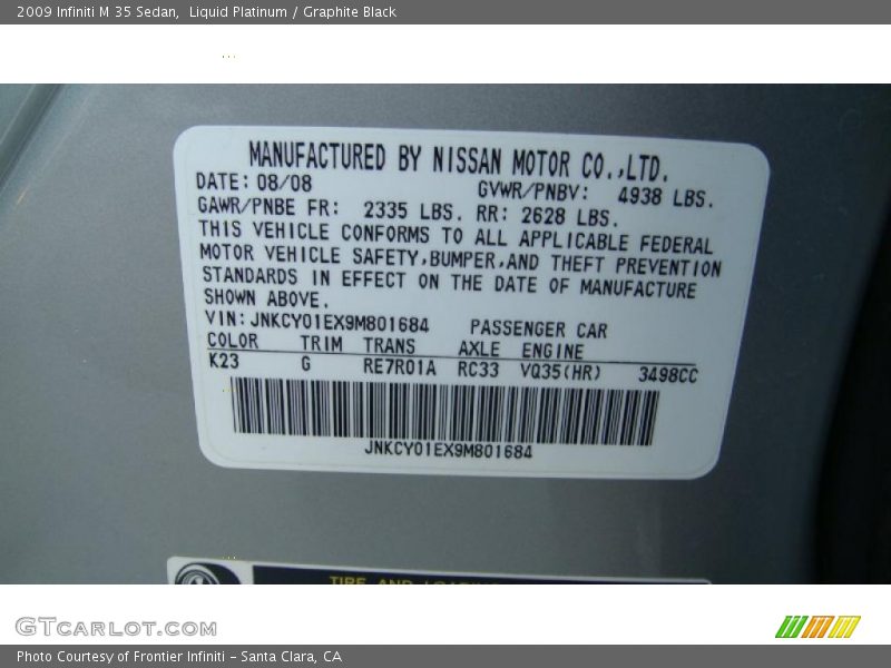 Liquid Platinum / Graphite Black 2009 Infiniti M 35 Sedan