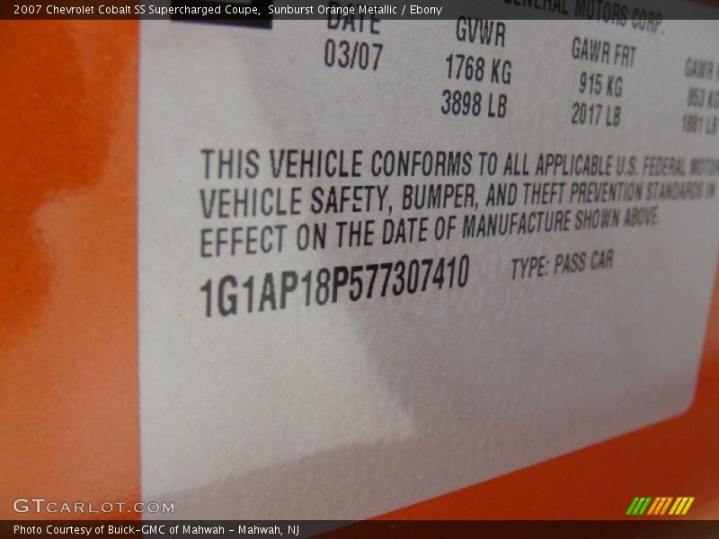 Sunburst Orange Metallic / Ebony 2007 Chevrolet Cobalt SS Supercharged Coupe