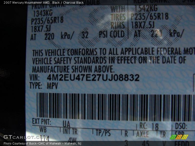 Black / Charcoal Black 2007 Mercury Mountaineer AWD