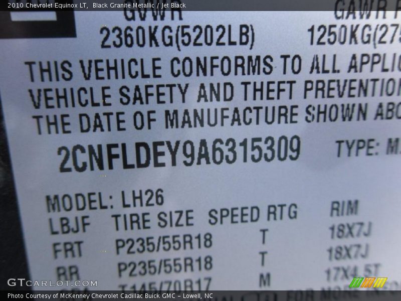 Black Granite Metallic / Jet Black 2010 Chevrolet Equinox LT