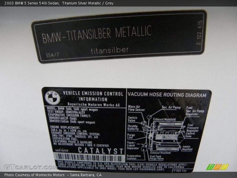 Titanium Silver Metallic / Grey 2003 BMW 5 Series 540i Sedan