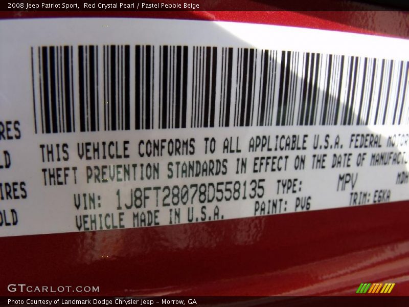 Red Crystal Pearl / Pastel Pebble Beige 2008 Jeep Patriot Sport