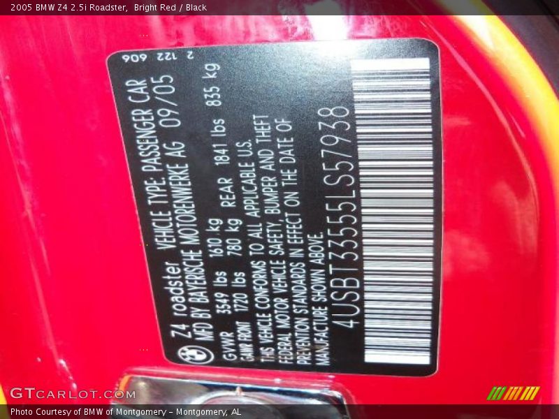 Bright Red / Black 2005 BMW Z4 2.5i Roadster