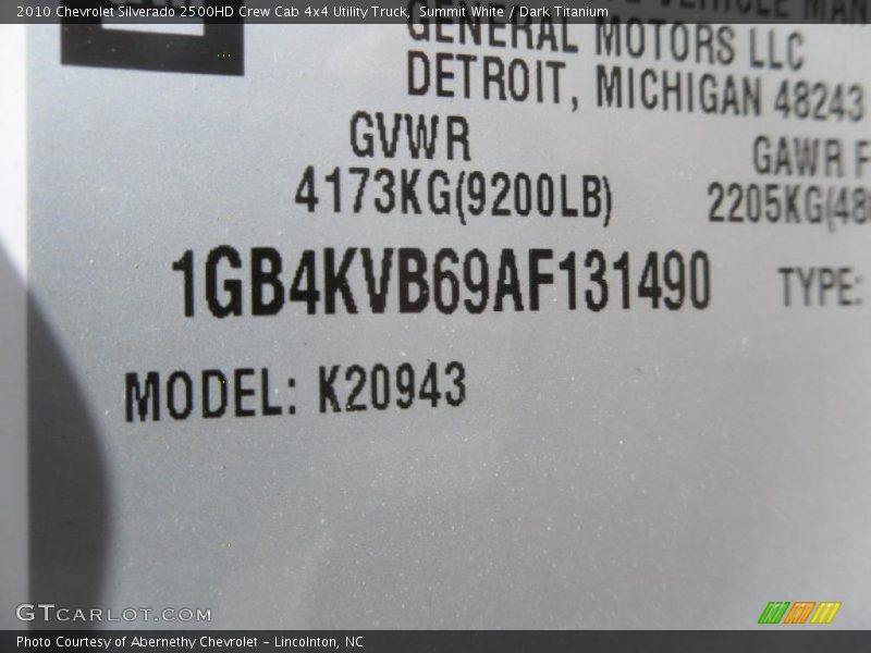 Summit White / Dark Titanium 2010 Chevrolet Silverado 2500HD Crew Cab 4x4 Utility Truck