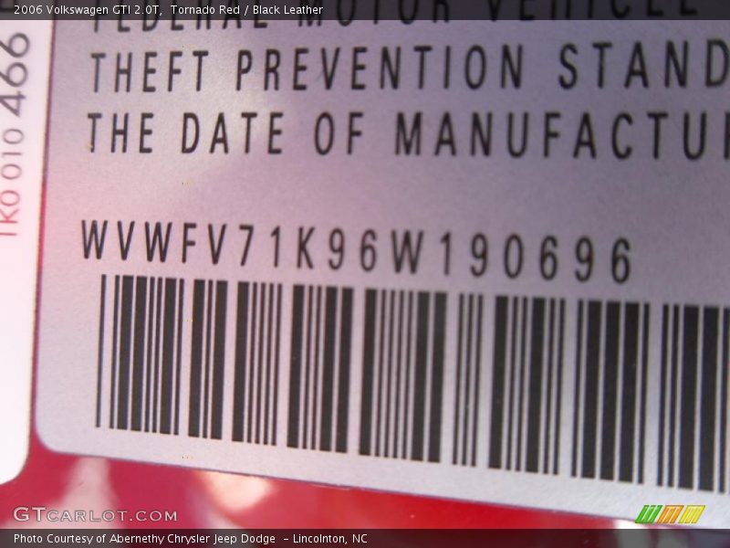 Tornado Red / Black Leather 2006 Volkswagen GTI 2.0T