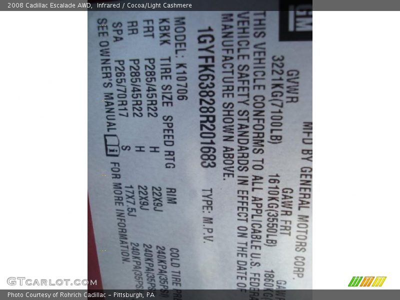 Infrared / Cocoa/Light Cashmere 2008 Cadillac Escalade AWD