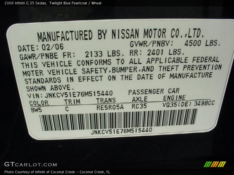 Twilight Blue Pearlcoat / Wheat 2006 Infiniti G 35 Sedan