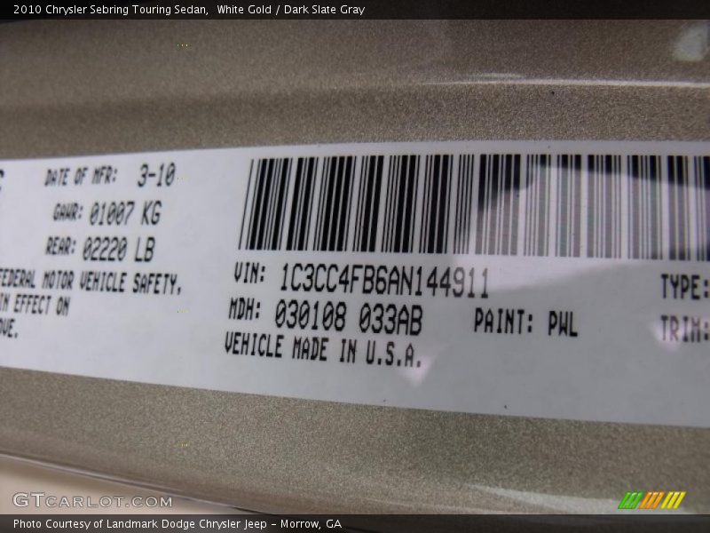 White Gold / Dark Slate Gray 2010 Chrysler Sebring Touring Sedan